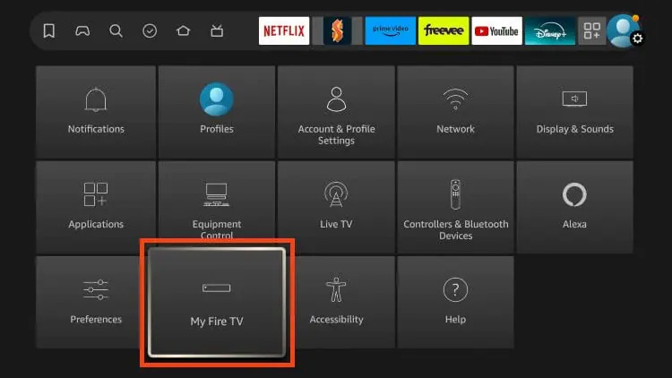 Selecting My Fire TV in Firestick settings menu.
